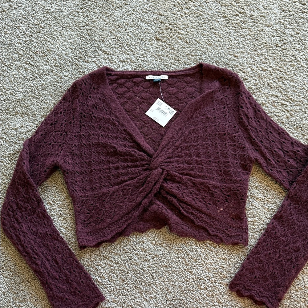 NWT American Eagle Outfitters Plum Lace Crop Sweater Top size M